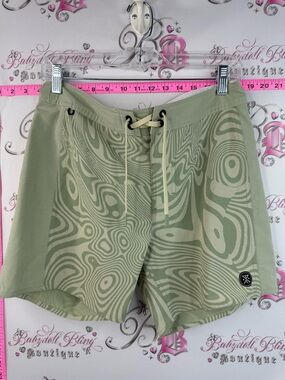 Roark shorts swim pool board surf groovy Men's Olive Green Swirl Swim Trunks